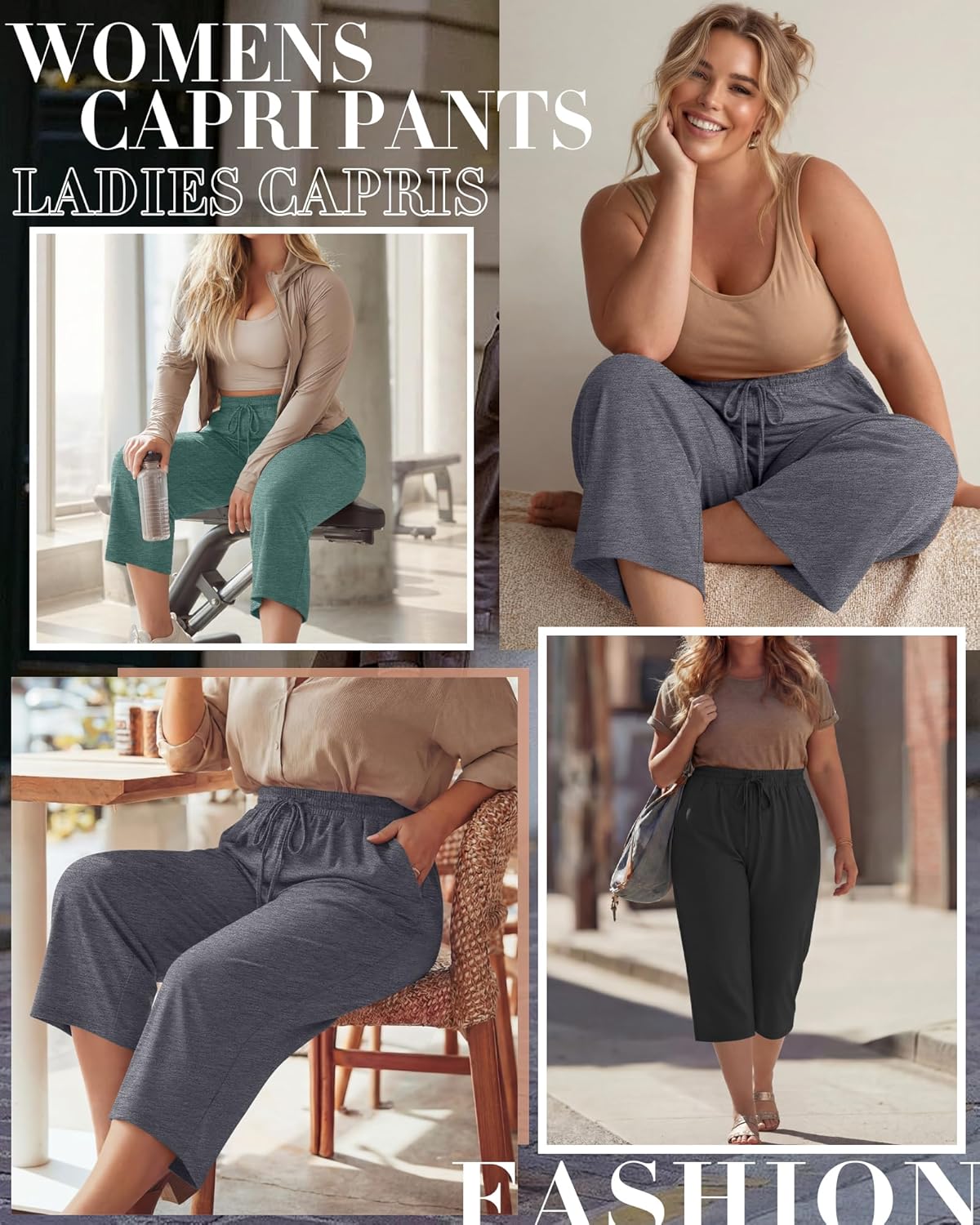 Neer 3 Pack Women's Plus Size Cotton Capris, Stretchy Wide Leg Cropped Pants with Pockets Loose Lounge Pajama Sweatpants - Image 4