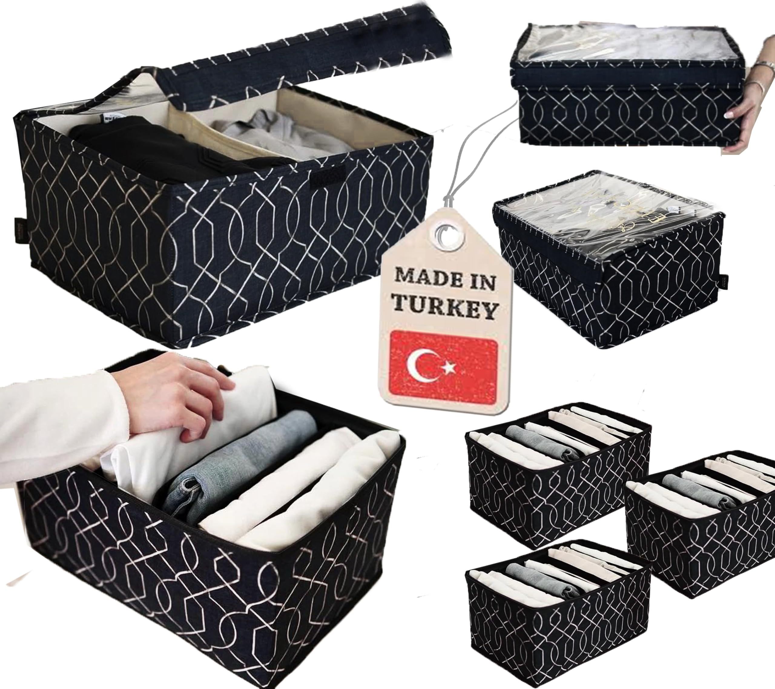 KRAPPS - Organizador Armario Ropa con separadores y Cajas Almacenaje Decorativas con Tapa | Cajas Organizadoras Armarios | Organizador Ropa Armario | Almacenaje armario | Organizadores de Cajones