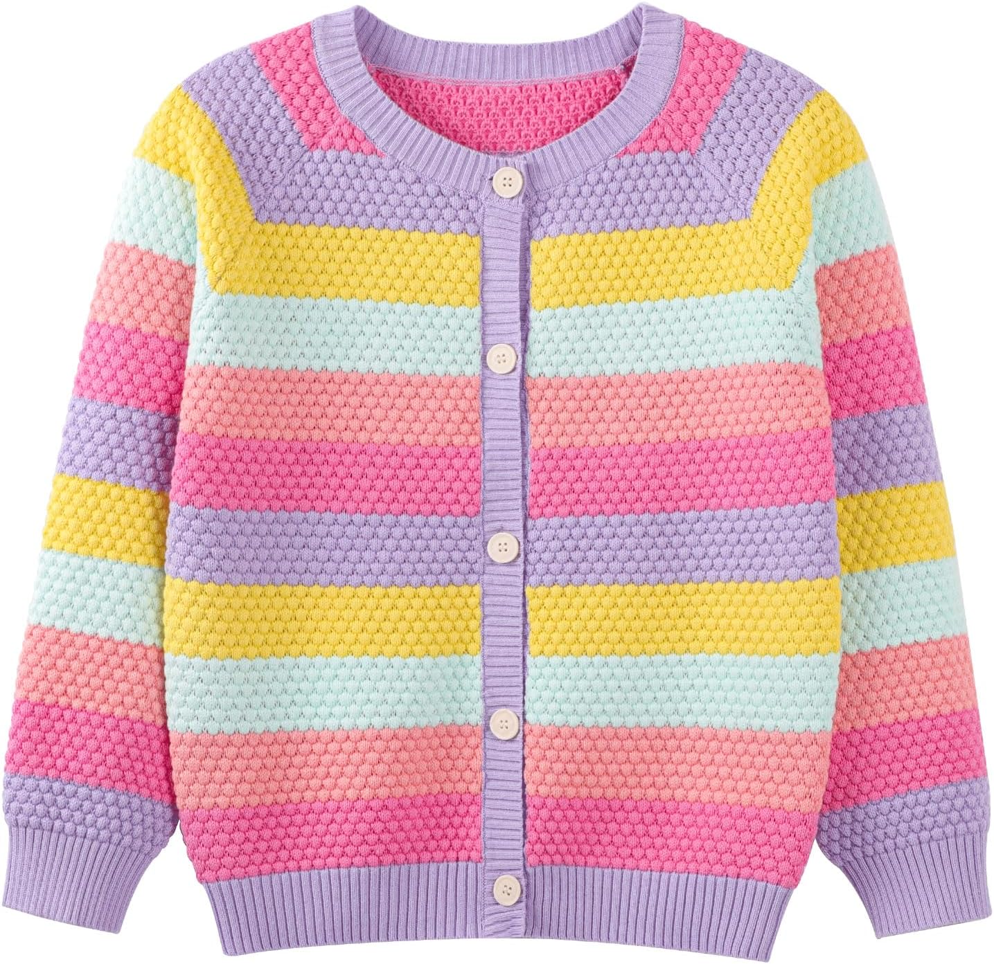 Danny D Girls Ombre Cardigan Kids Rainbow Sweater Striped Button Up Long Sleeves Knitwear Open Front Crew Neck Tops