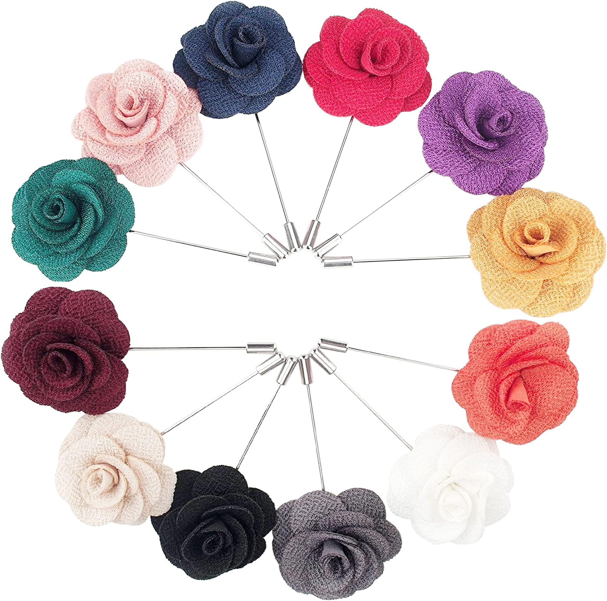 Men's Lapel Pin Handmade Boutonniere Flower Pin for Suit Wedding Groom Xmas Gift Pack of 12