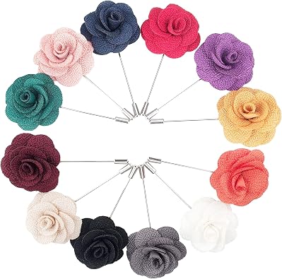 Mens Lapel Pin Handmade Boutonniere Flower Pin for Suit Wedding Groom Xmas Gift Pack of 12