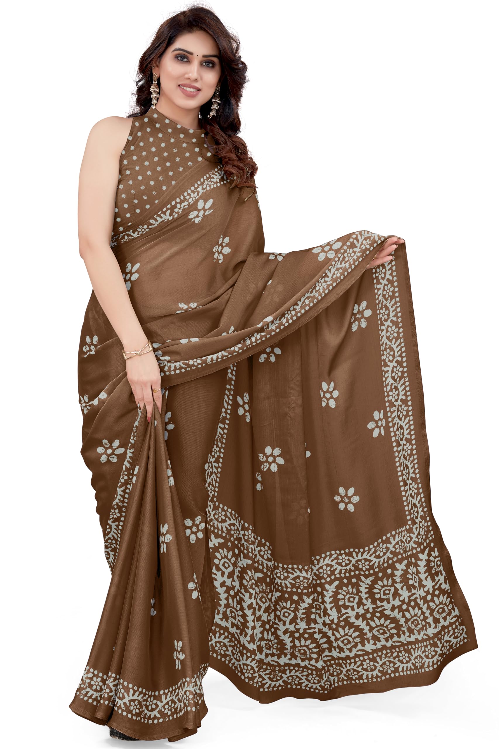 MIRCHI FASHIONWomen's Latest Chiffon Batik Printed Saree with Blouse Piece