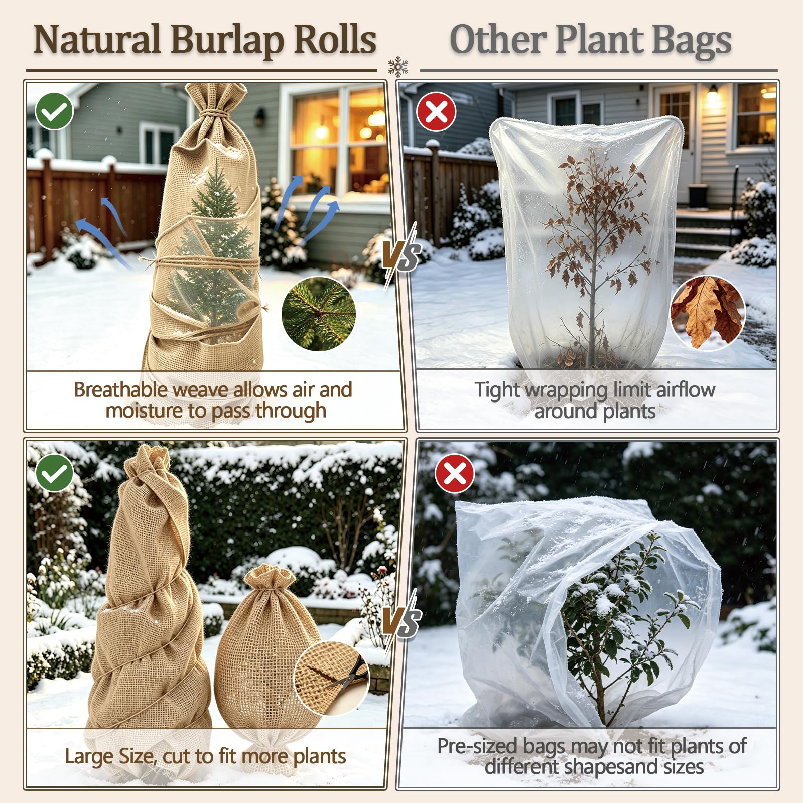 Riare Cubiertas de arpillera natural para plantas de 15 pies x 40 pulgadas, protección contra la congelación, arpillera de yute de alta densidad, tela de invierno para plantas al aire libre, árboles,