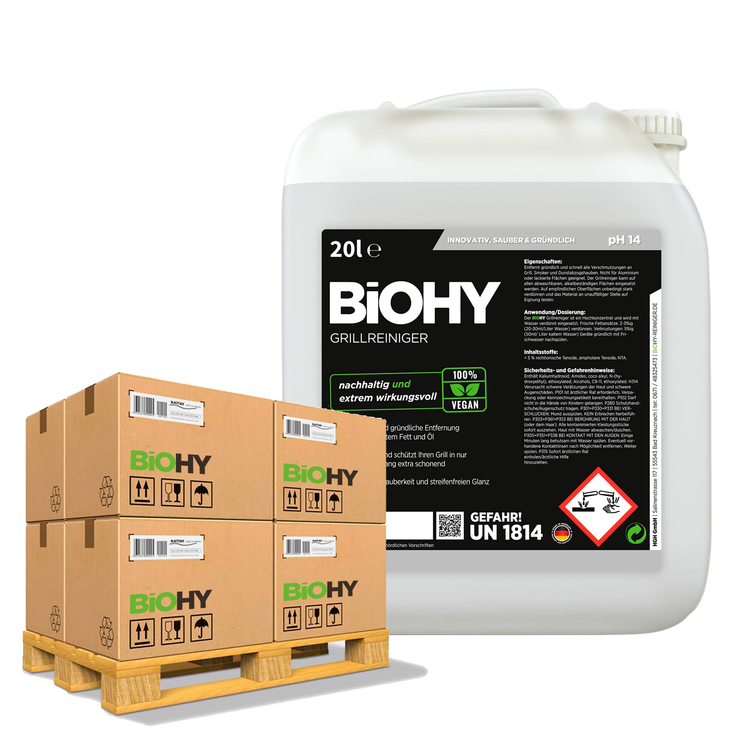 BiOHY Grill Cleaner (24 x 20l Canister) | Cleaner for Charcoal, Gas and Electric Grills | Active Foam Against Burnt-on Fat and Oil | Effective and Sustainable (Grillreiniger)