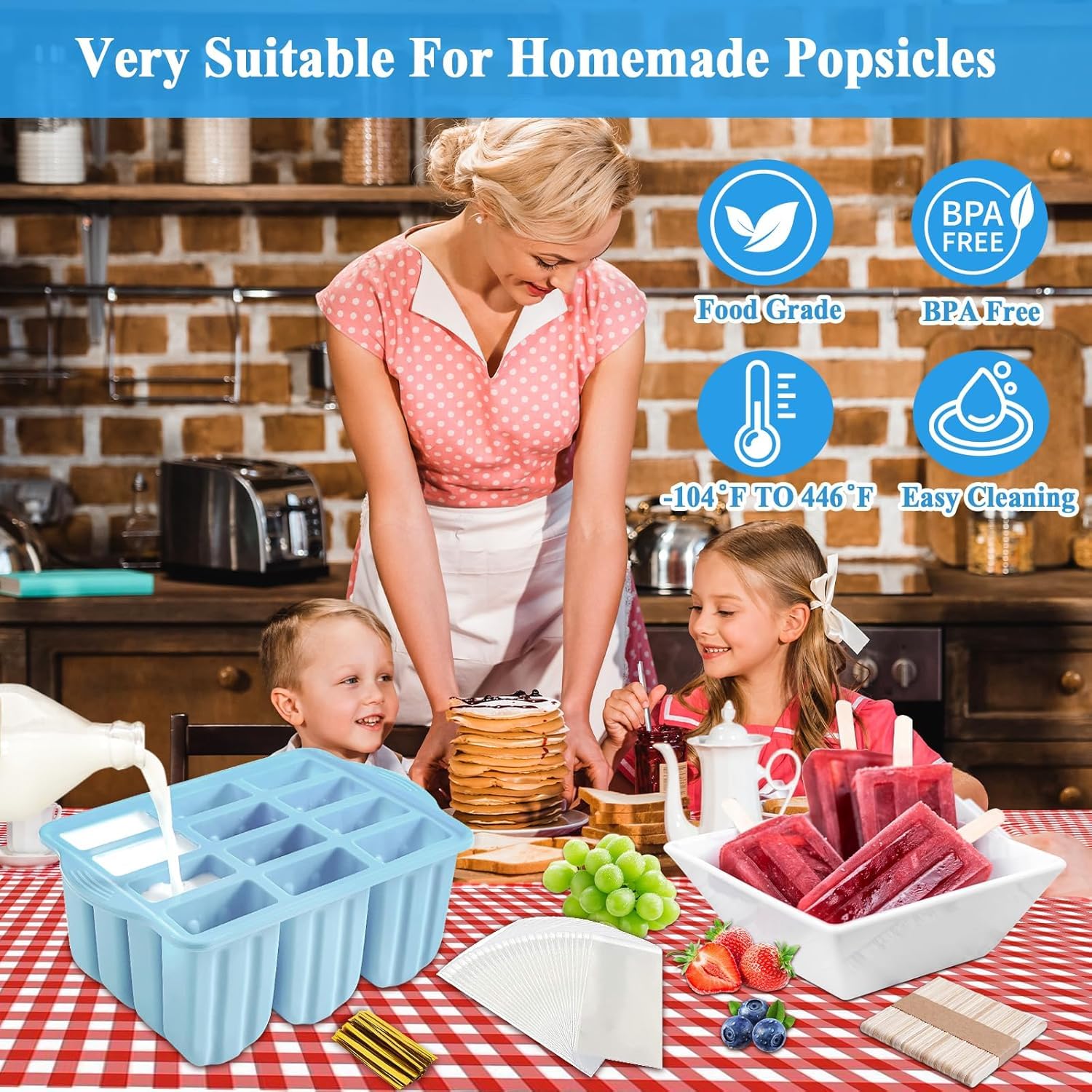 Purpledi Moldes para Helados de Silicona, Molde para Helados y Polos, Set de Moldes para Polos DIY sin BPA para Niños, Moldes Reutilizables para Polos