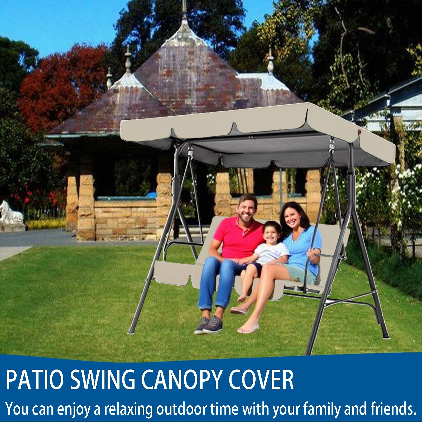 Set di Ricambio per Dondolo da Giardino,2/3/4 posti,Oxford 210D Set di Sostituzione per Copertura di Altalena,Impermeabile Protezione per mobili da Patio Parasole,Copertura,Beige,249 * 185 * 18cm