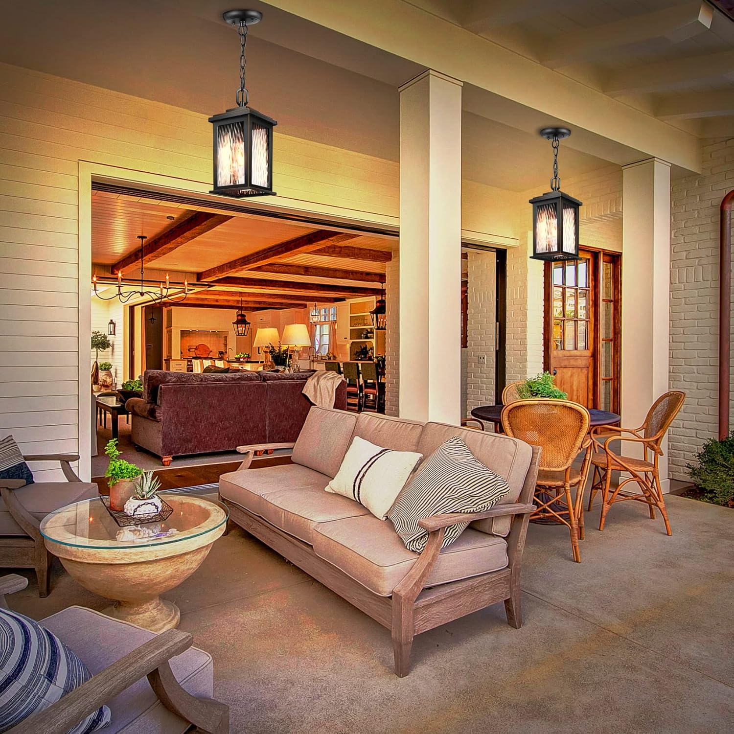 VIANIS Outdoor Pendant Light Fixture, Farmhouse Exterior Hanging Lights with Adjustable Chain, Anti-Rust Aluminum Frame with Temperate Water Glass, Hanging Lantern for Front Door Ceiling Entry Porch