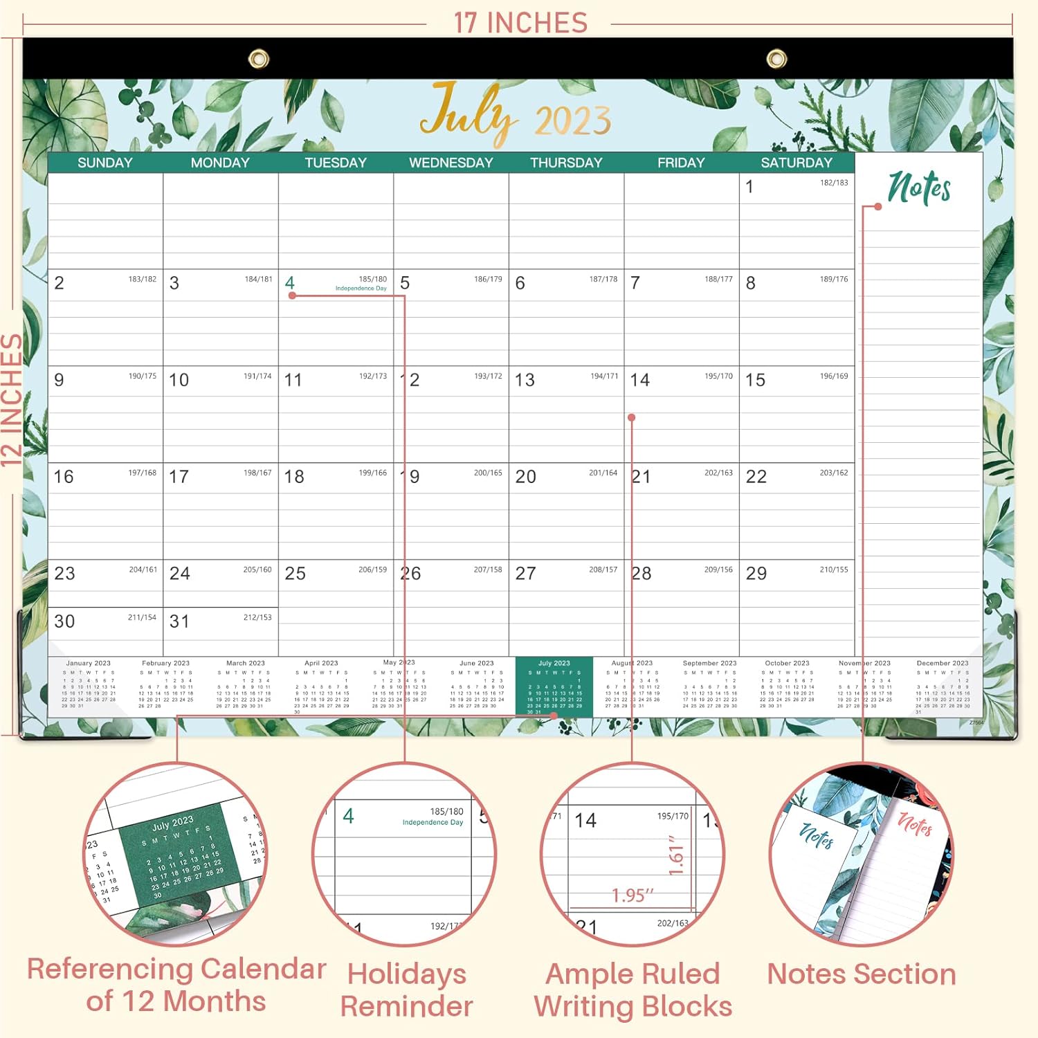2023-2024 Desk Calendar - Desk Calendar 2023-2024, Jul. 2023 - Dec. 2024, 18 Months Planning, 12’’ × 17’’, Large Ruled Blocks, To-do List & Notes, Desk/Wall Calendar for Planning and Organizing : Office Products