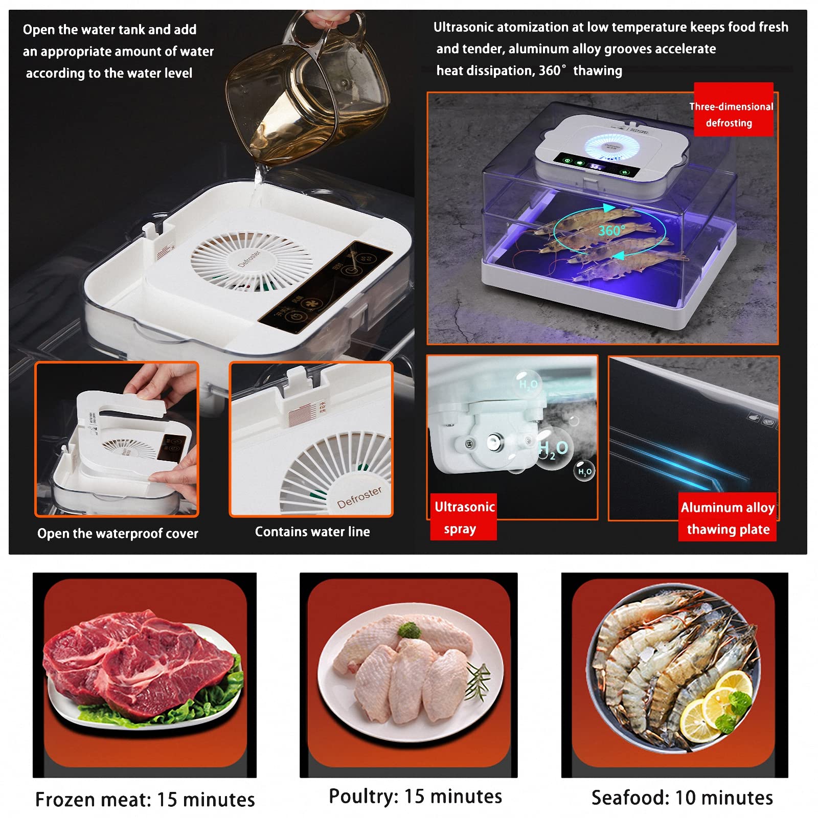 Thermo-Auftauplatte für Gefrorene Rindersteaks, schnelles Auftauen mit konstanter Temperatur für den Haushalt, Lebensmittel-Auftaugerät mit 4 Kaltlichtern, weiß, 30 x 25 cm