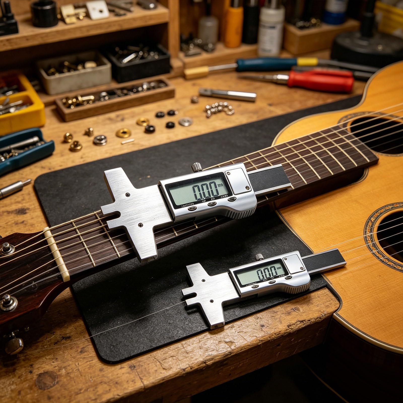 Règle d'action des cordes de guitare en aluminium avec affichage numérique Règle de distance pour des mesures rapides Outil de mesure de la hauteur de guitare