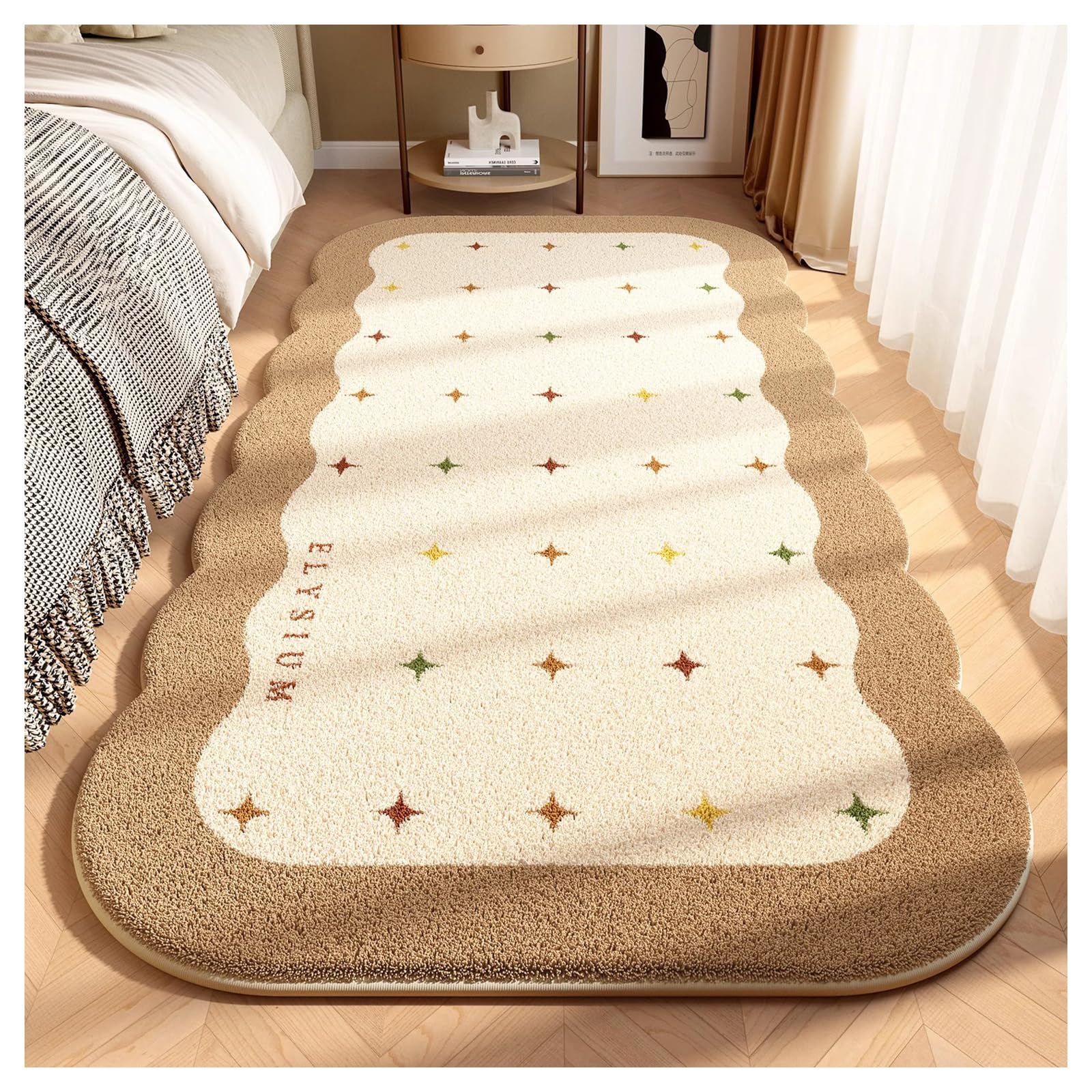 Ergocar Bedroom Carpet, Artificial Cashmere Fluffy Bedside Plush Carpet Non-Slip Floral Home Decoration Suitable For Bathroom, Kitchen, Home Decoration