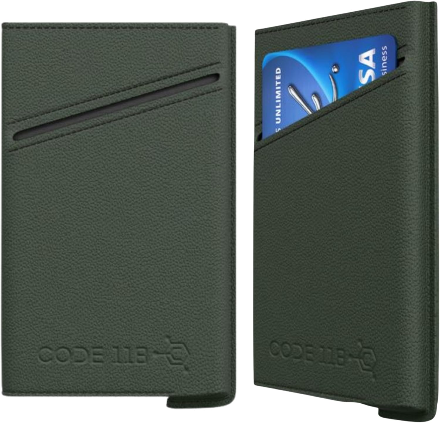 CODE 118 Leather Carrying Case - Slim Minimalist Wallet Case for Men - Compact Card & Cash Holder Accessories - Premium Leather Sleeve for Front Pocket, Wallet Not Included (Urban Green)