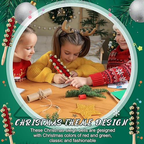 Miniatura 5 de Cindeer 2 Pcs Christmas Hand Sleigh Bells Wooden Handle Jingle Bell Musical Instruments Shaker Rattle Musical Percussion Instrument for Xmas Holiday