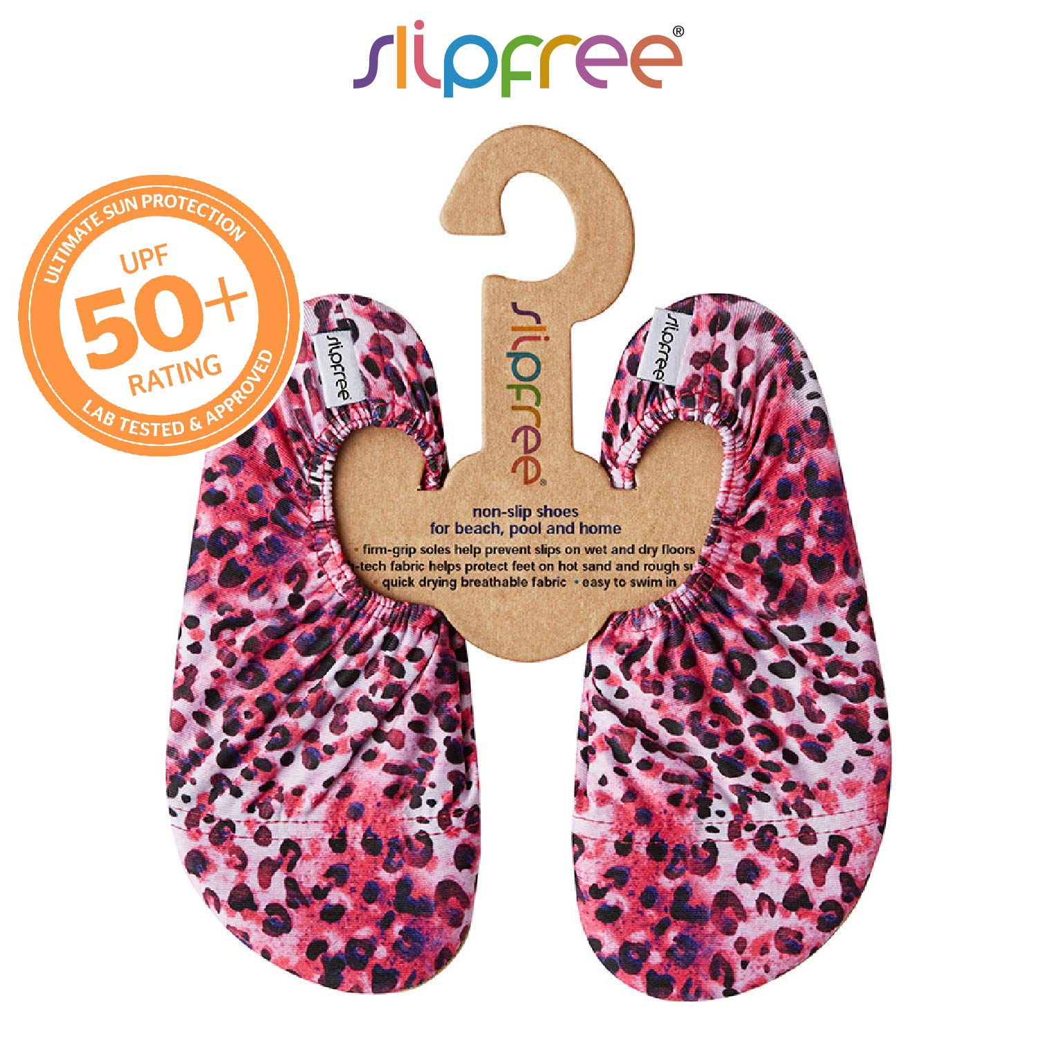 Slipfree UPF50+ - Scarpe da nuoto antiscivolo per bambini, per spiaggia, piscina e casa., Rosa (Tabby), Medium