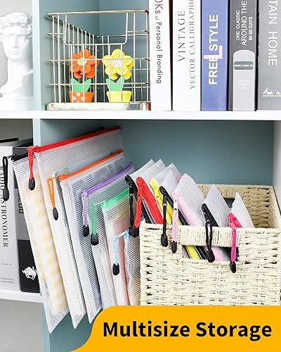 Miniatura 5 de Smarpau Bolsa de malla con cremallera B4, paquete de 24 bolsas con cremallera de 15 x 11 pulgadas para organizar, bolsas impermeables multiusos con