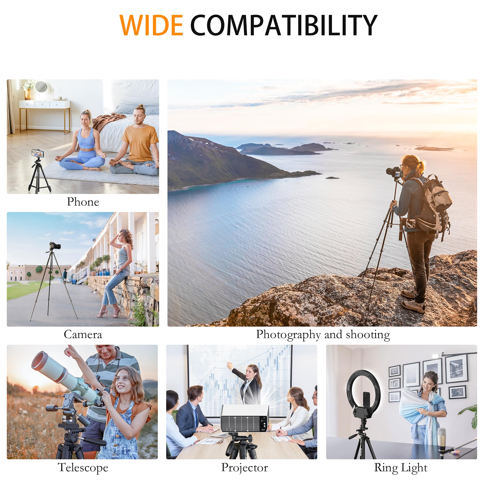 Trépied en aluminium pour appareil photo compatible avec Canon Nikon avec support de téléphone à distance sans fil et sac Charge maximale 6,8 kg