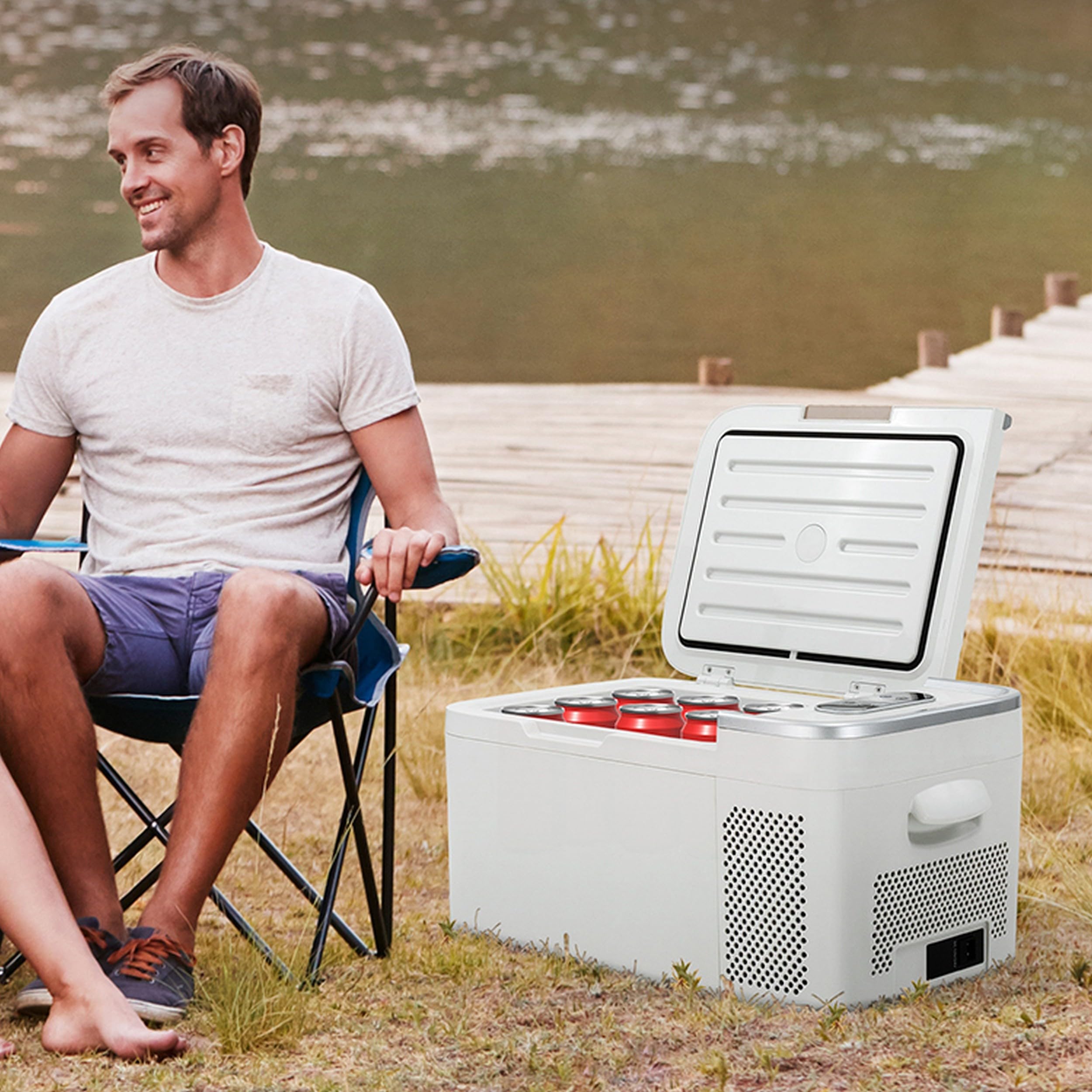 Mini lodówka kompresor 25 l – przenośna lodówka podróżna do samochodu i na kemping, 12 V/24 V/230 V, funkcja zamrażania do -20°C, cicha i energooszczędna, do samochodu, kampera i na zewnątrz