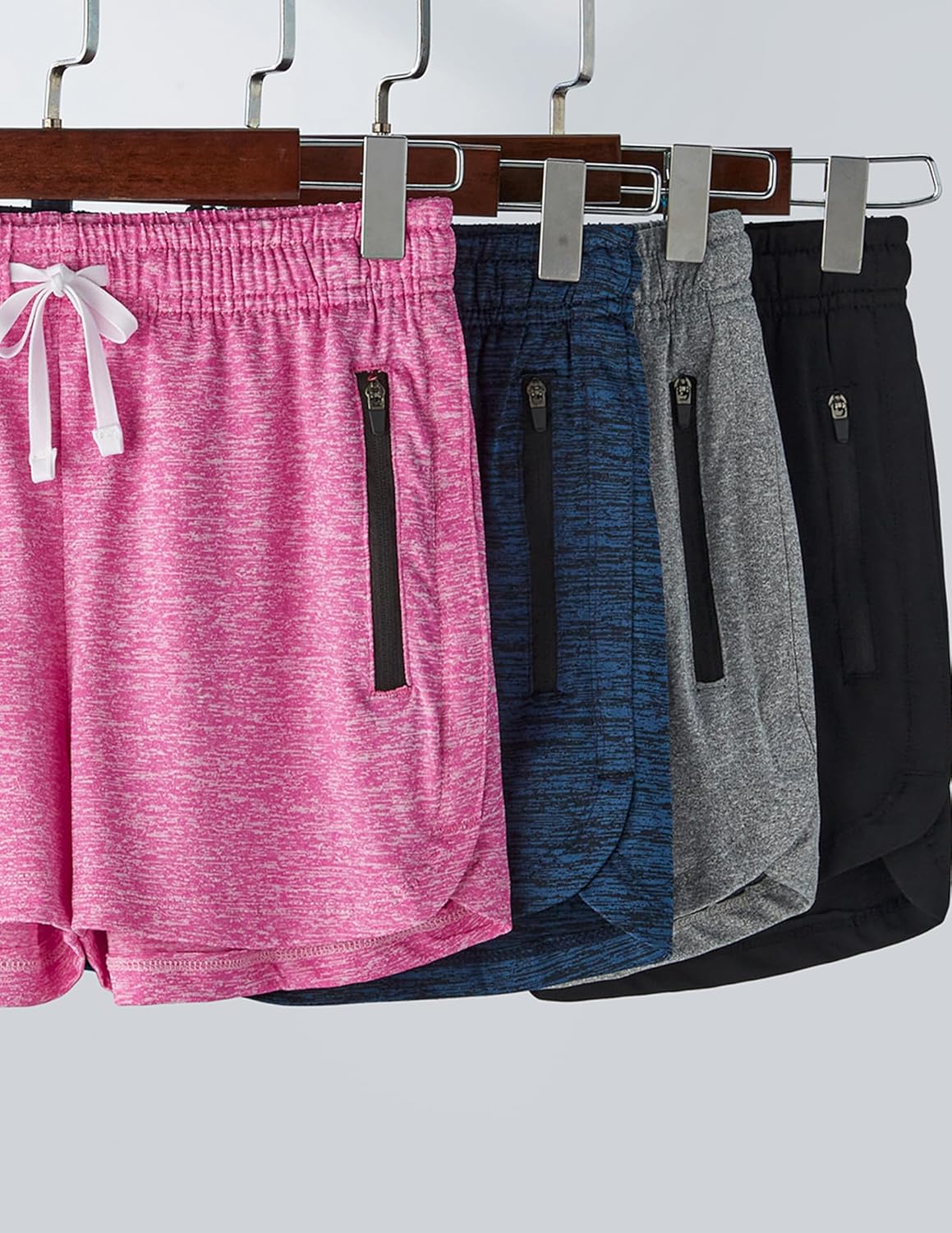 4 Pack Youth Girls Athletic Shorts 3", Girls Soccer Shorts, Kids Workout Gym Clothes Activewear Apparel with Zipper Pockets - Image 5