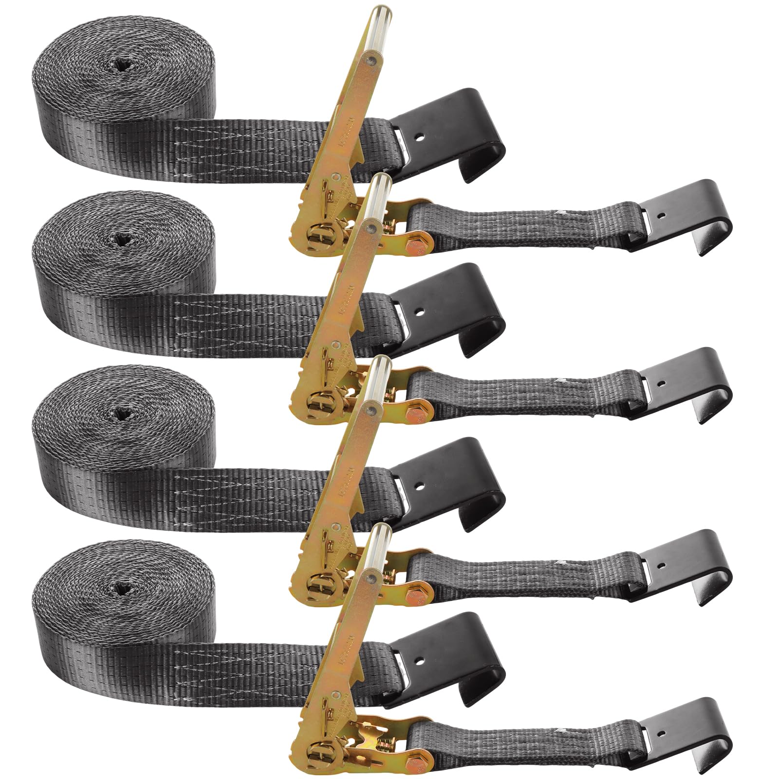 DAJAVE Confezione da 4 cinghie piatte a cricchetto, 5,1 cm, resistenti, 6 m, resistenza alla rottura 4535,9 kg, cinghia a cricchetto per traslochi, pianale, camion, rimorchi, colore nero