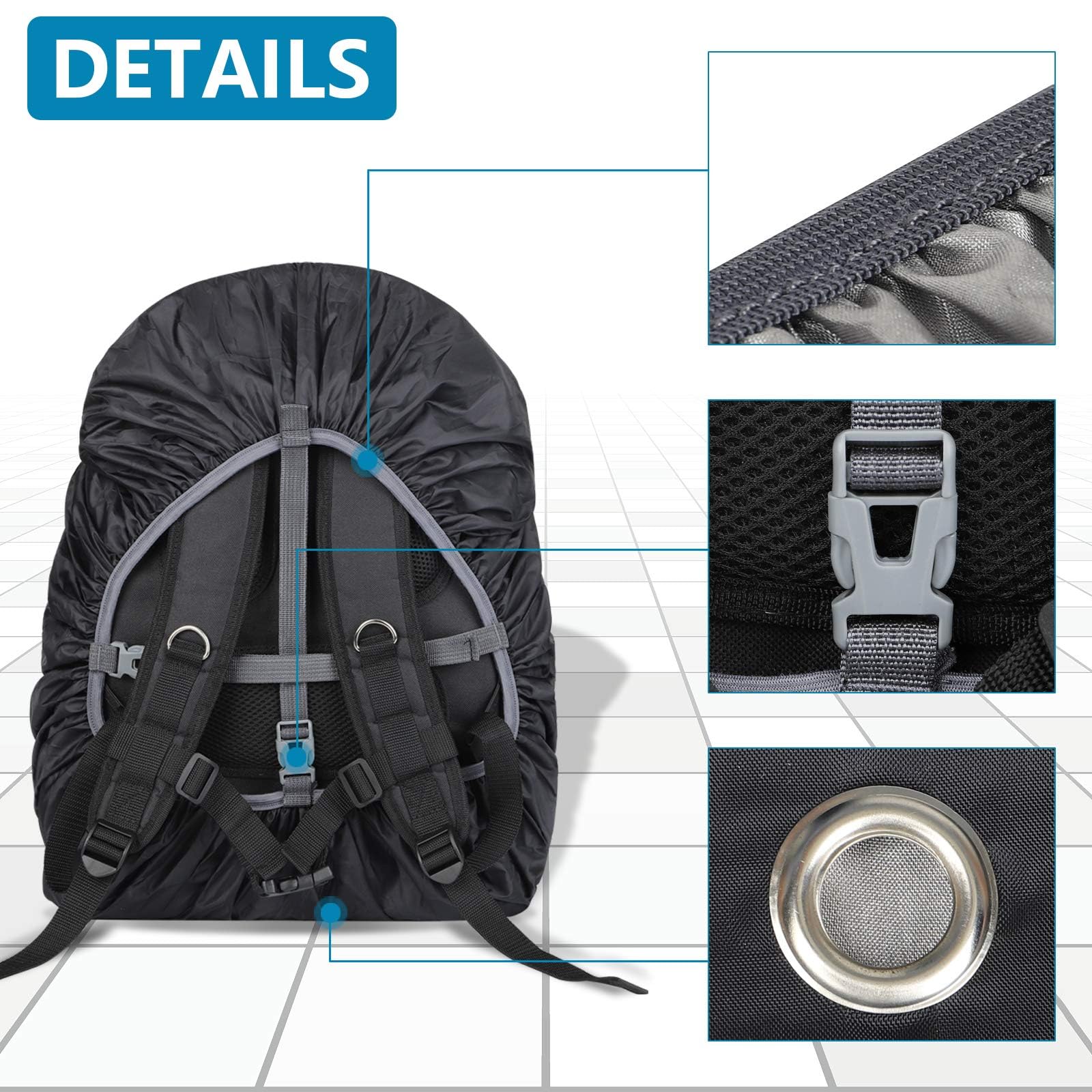 Copri Zaino per Pioggia 15-75L,Coprizaino Impermeabile,Copertura Zaino Antipioggia con Fibbia Regolabile,Parapioggia per Zaino per Escursionismo,Campeggio,Viaggio,Ciclismo