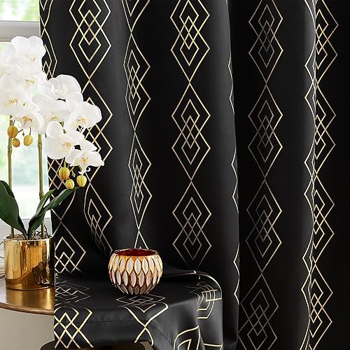 ugoutry Cortinas opacas negras con estampado marroquí de aluminio para dormitorio, tratamientos de ventana de ahorro de energía, 96 pulgadas, patrón
