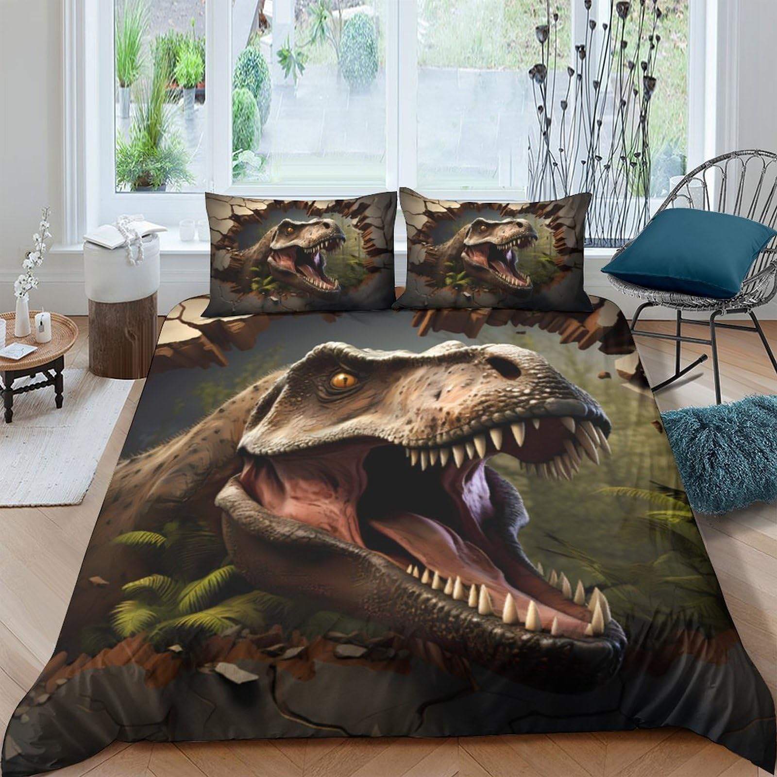 Ctjqhvkz Style-9 3D Printed Dinosaur Jungle Fitted Sheet Microfiber Soft Breathable T-Rex Bed Cover For Bedroom Dorm Decor Single（135X200cm）