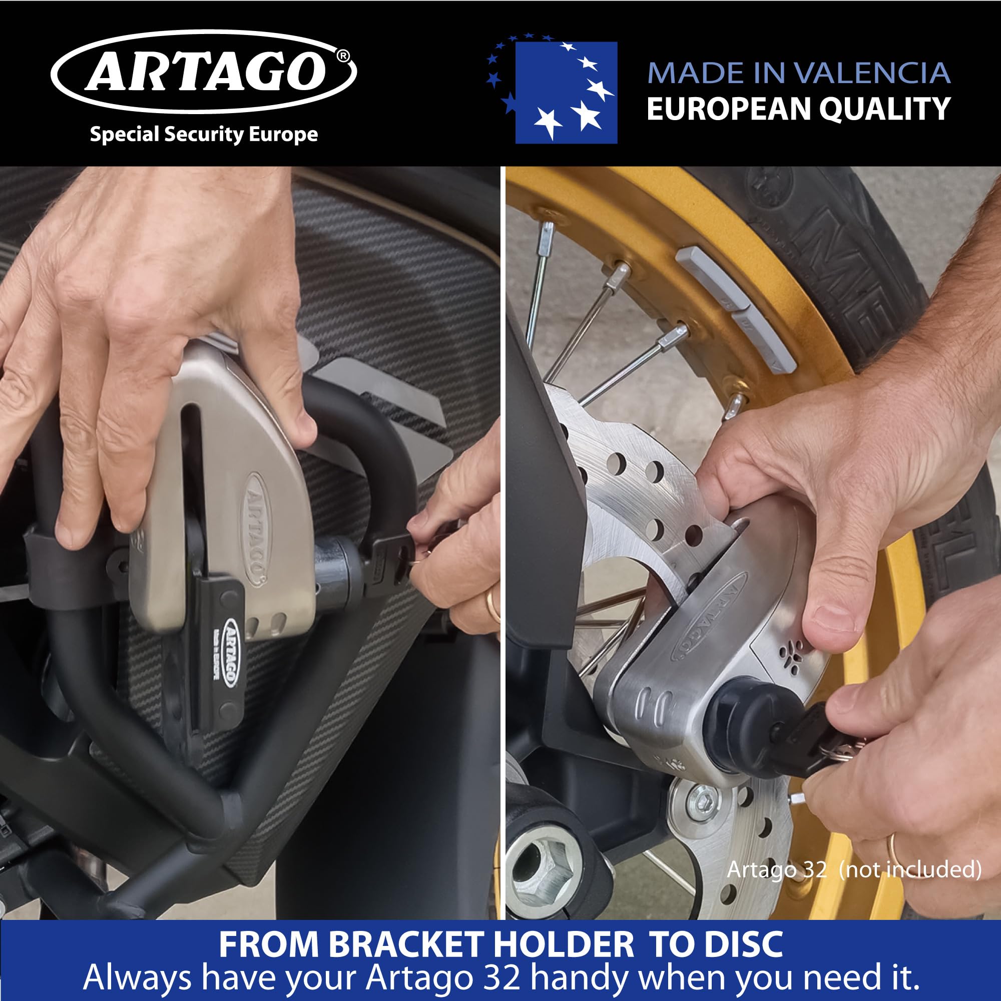ARTAGO K202 Support de Transport pour Antivol de Disque ARTAGO 32 | Tubes de 18 à 25 mm ou Vis de Moto | Acier Noir avec Silentblocs Antivibrations | Accessoire Moto