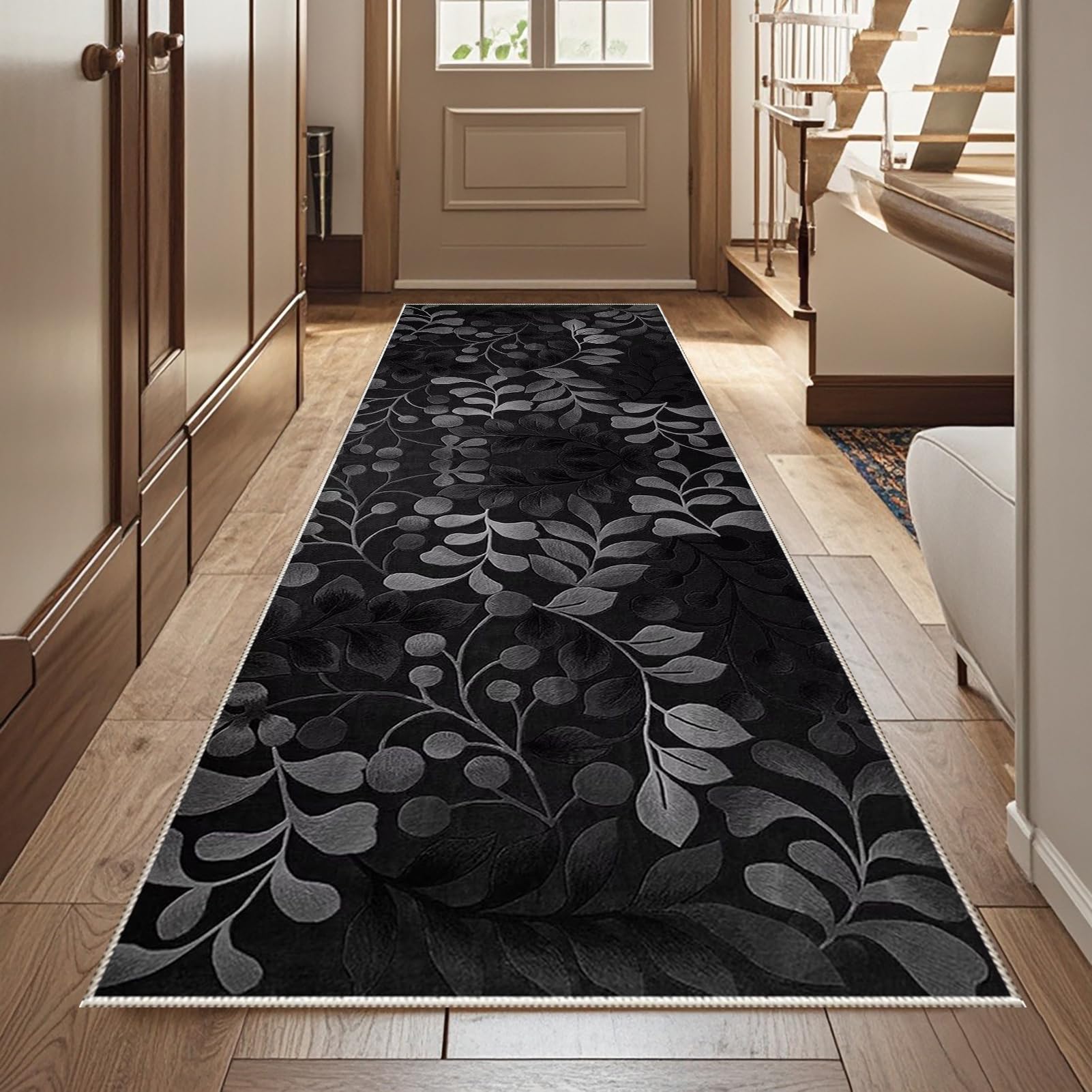 Lange tapijtloper voor de gang, 90 x 300 cm, wasbaar vloerkleed, voor keuken, robuuste gangloper, deurmat voor binnen, antislip traptapijt voor ingang, voordeur, hal, hal en woonkamer