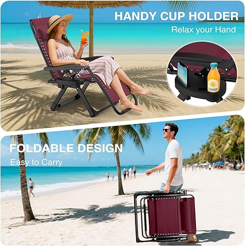 Miniatura 45 de Suteck Zero Gravity - Silla reclinable de camping con cojín extraíble, bloqueo mejorado y soporte para tazas, sillas reclinables de patio Negro