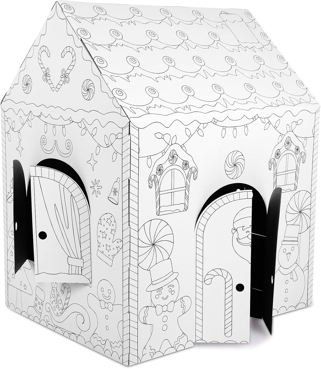 Christmas DIY Cardboard Gingerbread House Kit Unfinished Coloring Gingerbread Playhouse Cardboard Fort Christmas Arts & Crafts Activity Indoor Outdoor, 32 x 26.5 x 40.5 Inch