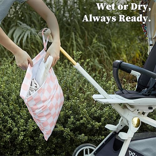 Miniatura 4 de Bolsa impermeable a cuadros para artículos esenciales para bebés, viajes y estilo de vida activo, estética, moderna, bonita bolsa para húmedos y