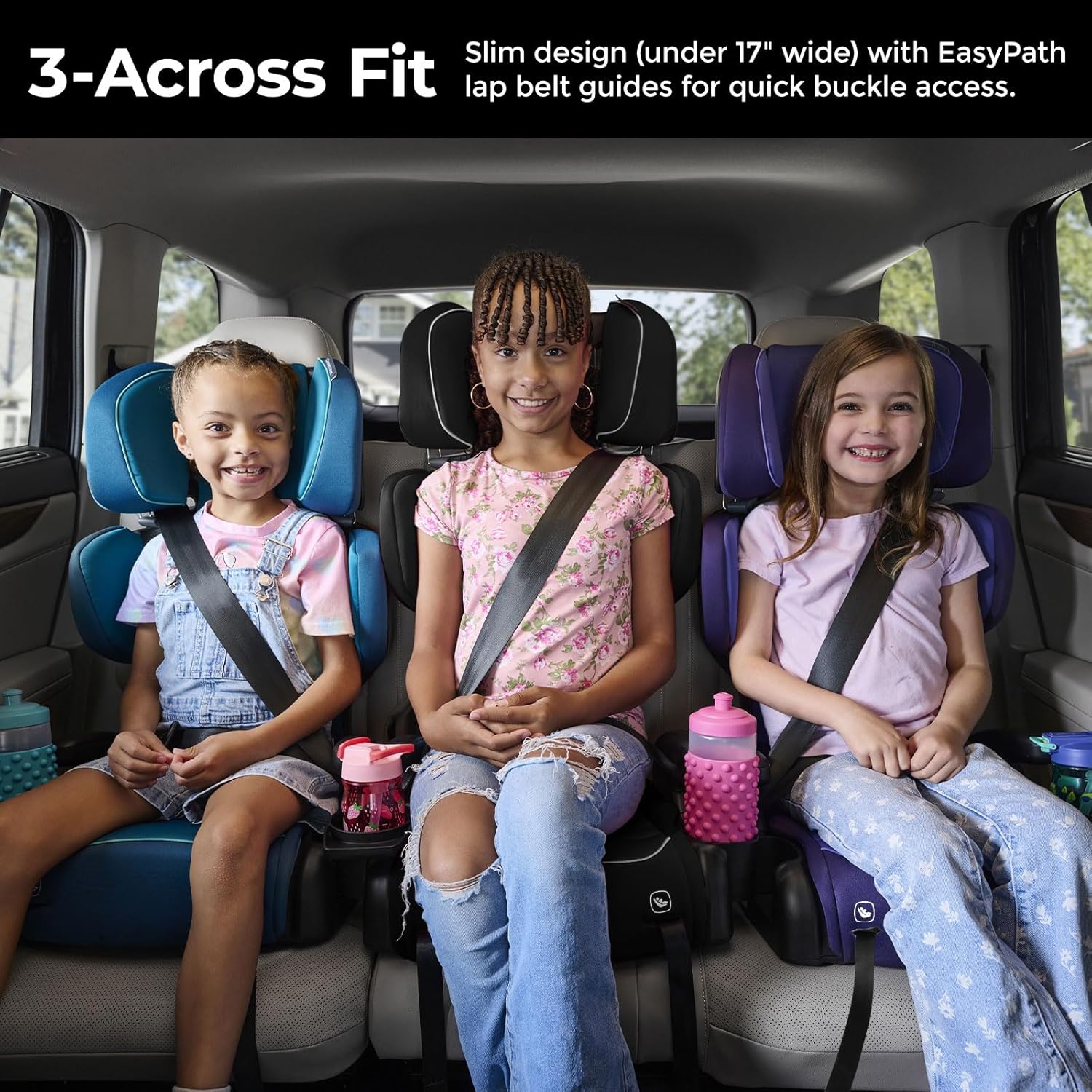 Diono Connect3 RXT 2-in-1 High Back Booster, Slim Fit 3-Across in Many Mid-Sized Sedans and SUVs, for Children from 40-120 lbs., Lightweight with Latch, Black Storm