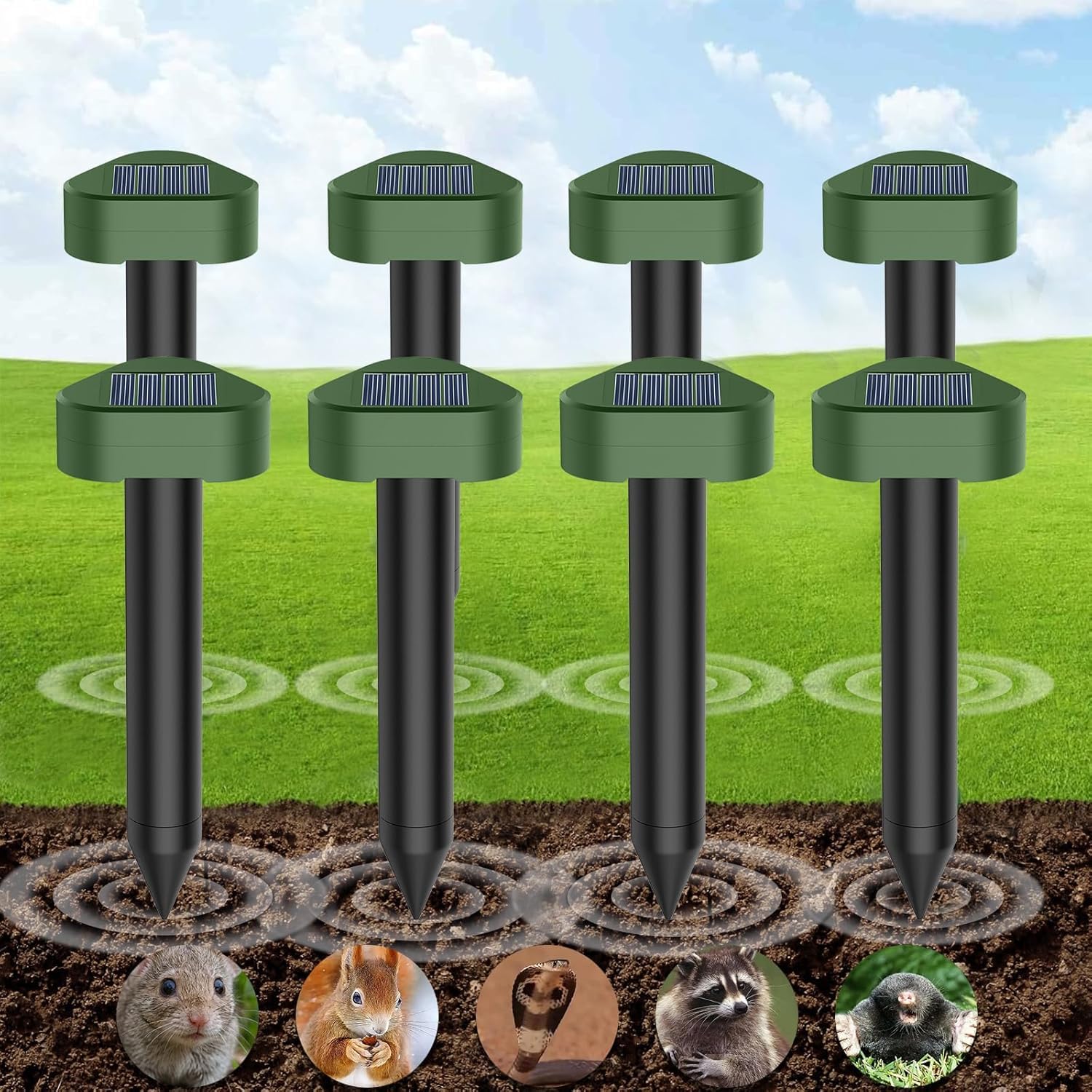 Solar Maulwurfschreck, Ultraschall, wasserdicht, Sonic Maulwurfschreck, Erdschweinschreck, Schlange, Nagetiere, Gopher Spikes, Jagd, Schädlinge (4 Stück) Get Rid of Gophers Mouse Mole Rat Wühlmaus
