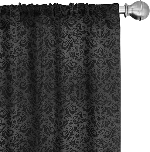 Miniatura 7 de Ambesonne Cortinas grises para ventana, pequeños lunares sobre fondo blanco, estilo retro, patrón tradicional pastel, decoración ligera, juego de 2