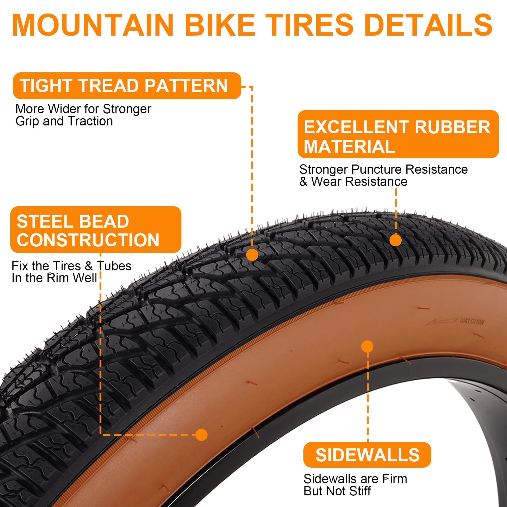 Lot de 2 Pneus de Vélo Fat Bike 26x4.0, Ensemble de Pneus et Chambres à Air pour VTT 26 Pouces, de Vélo Repliables de Remplacement avec Démonte pour Vélos