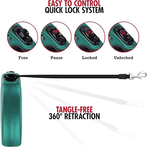 Miniatura 5 de Tuff Pupper Correa retráctil resistente para perro, correa de perro de 16 pies con costuras reflectantes para seguridad nocturna, bloqueo y