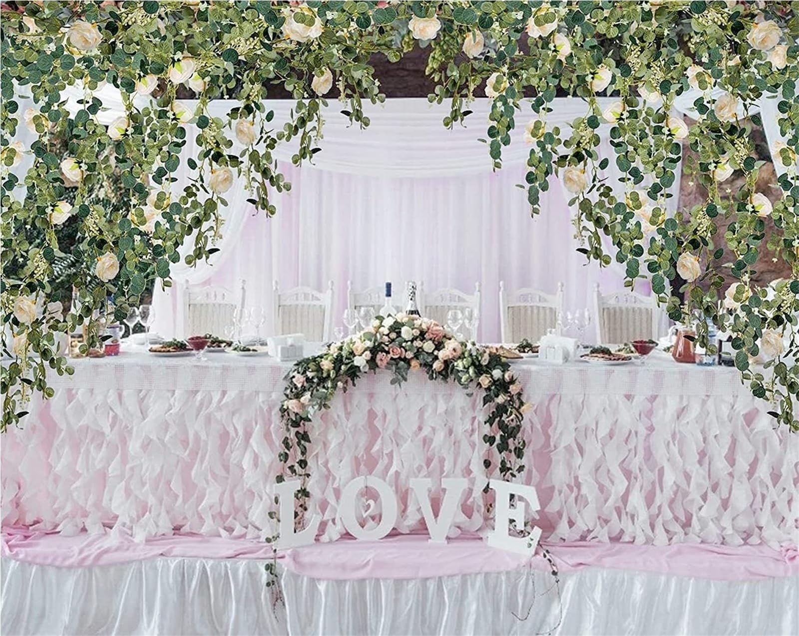 Künstliche Eukalyptus-Girlande mit weißer Pfingstrose – perfekt für Hochzeiten, Geburtstage und Heimdekoration (1 x rosa Rose)