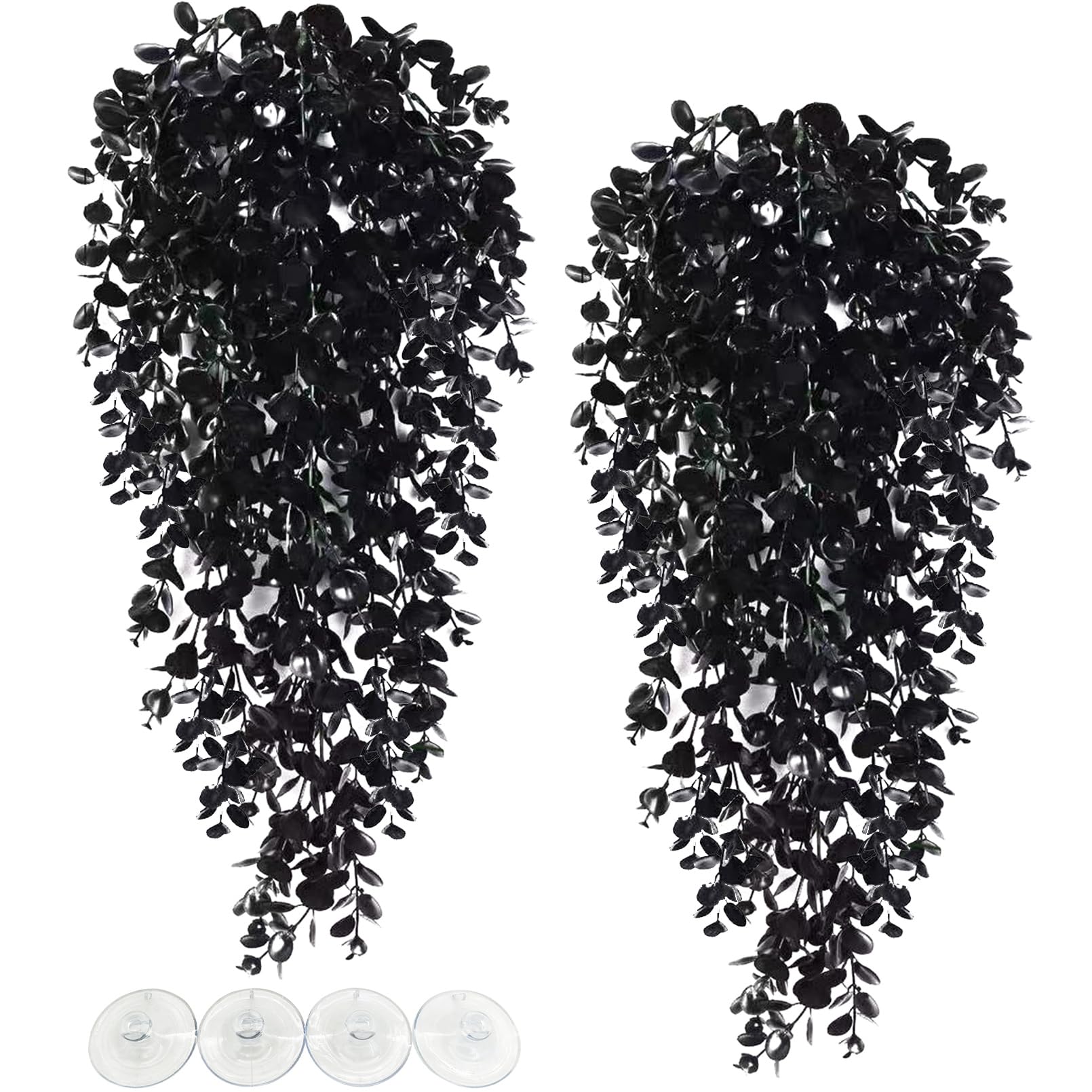 Hamiledyi Reptile Plants, 2 Pack Hanging Terrarium Plants, Artificial Leaves Habitat Decorations with Suction Cup, Fake Amphibian Plants for Bearded