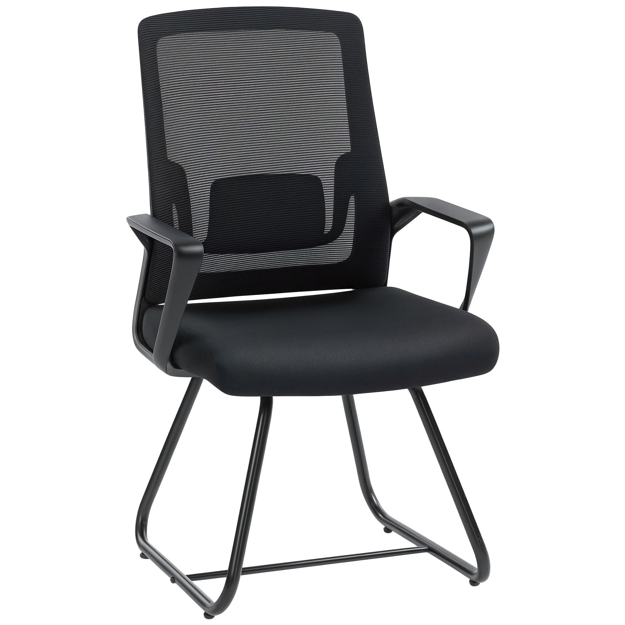 HOMCOM Reception Chair, Conference Meeting Office Chair with Flip-up Armrest, Mesh Backrest, Lumbar Support and Metal Base for Waiting Room Home Office, Black