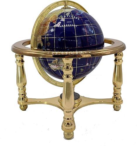 Miniatura 2 de Unique Art Since 1996 Globo de piedra preciosa de lapislázuli azul de 10 pulgadas de alto con soporte dorado de 4 patas