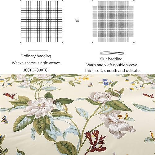 Miniatura 2 de FADFAY Juego de funda de edredón tamaño Queen, ropa de cama floral de percal de 600 hilos, ropa de cama de estilo vintage desgastado, reversible,