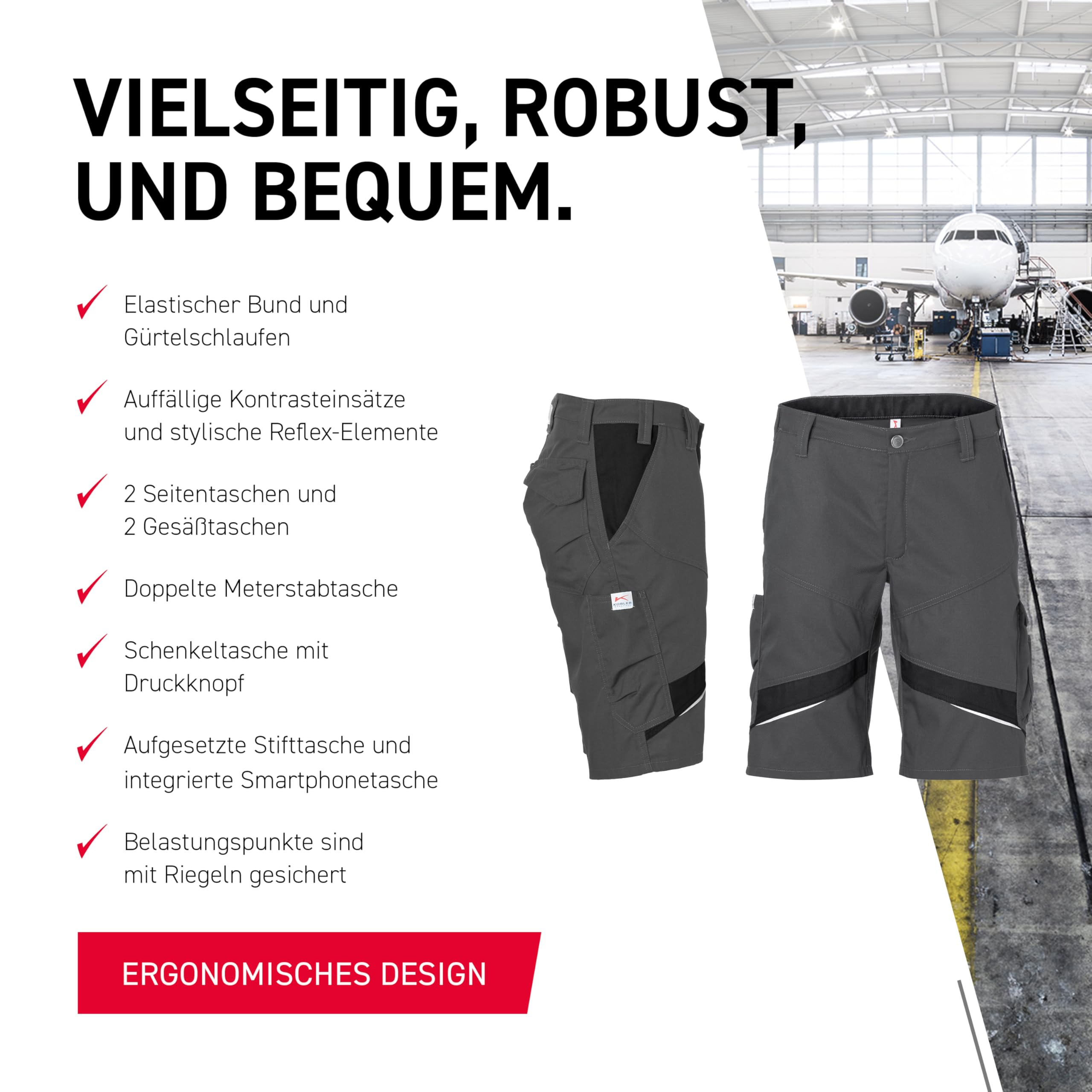 KÜBLER ICONIQ Shorts – Arbeitsshorts mit ergonomischer Linienführung, Multifunktionstaschen, Reflex-Elementen