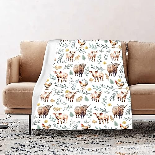 Miniatura 2 de Highland Cow - Manta de franela de cerdo de pollo, acogedora y suave y ligera para cama, sofá, viajes, todas las estaciones, 40 x 50 pulgadas, para