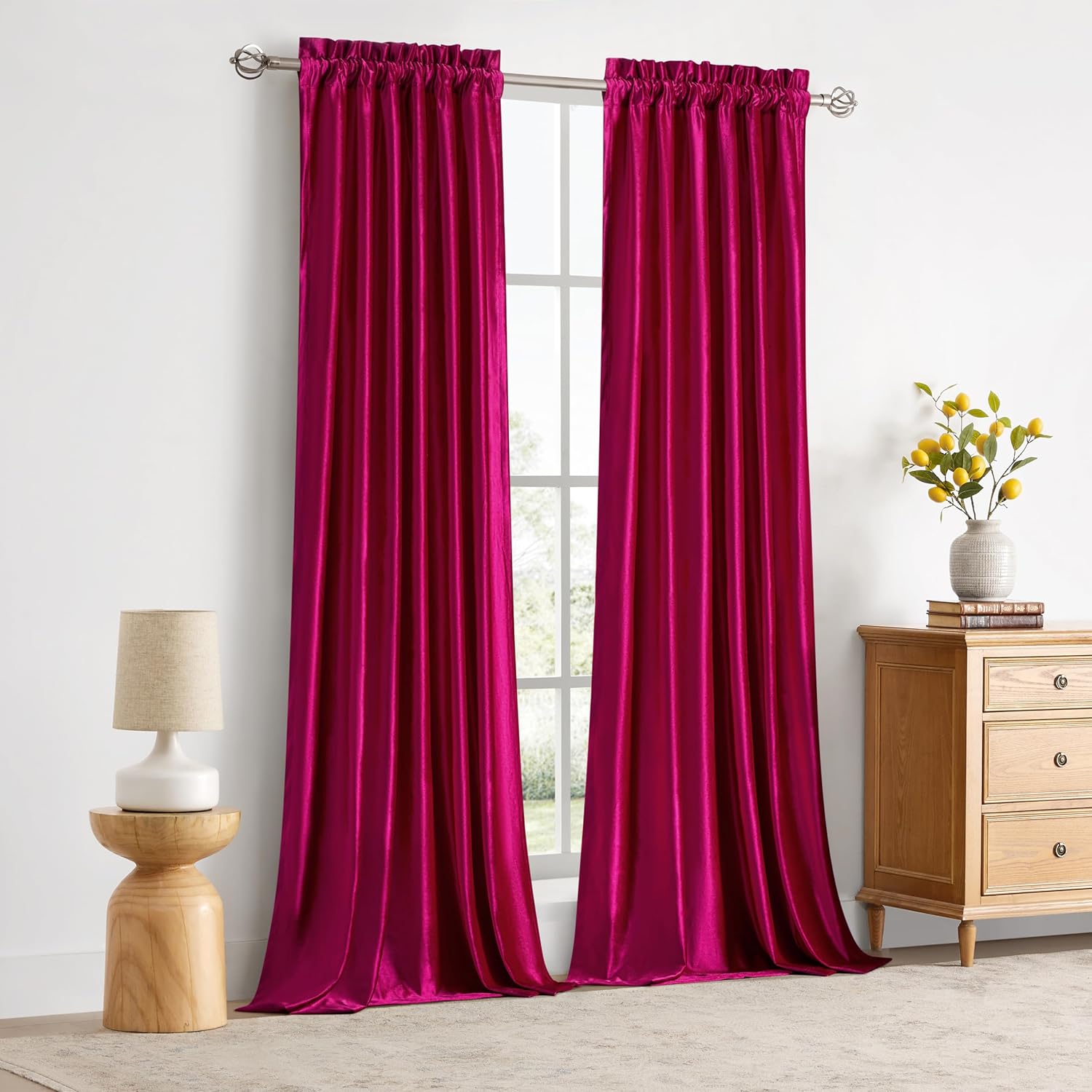 Hot Pink Velvet Curtains 84 inches: Living Room Luxury Room Darkening Curtain - Fuchsia Elegant Bedroom Thermal Insulated Modern Heavy Thick Soft Soundproof Rod Pocket Window Drapes Set of 2 Panels