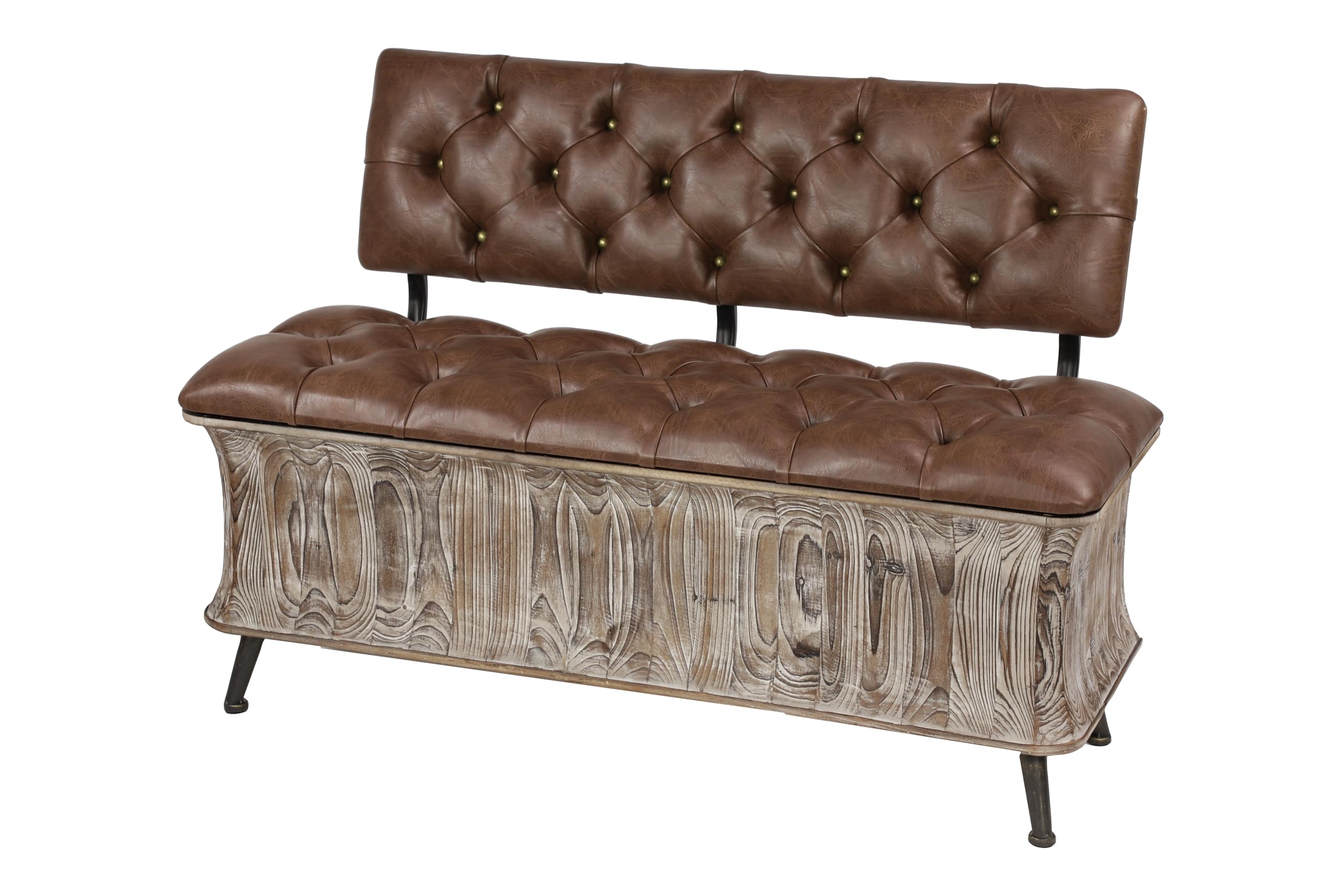 Photo 1 of Deco 79 Wood Room Storage Bench Entryway Bench with Tufted Faux Leather Seat and Back, Bench 47" x 20" x 32", Brown