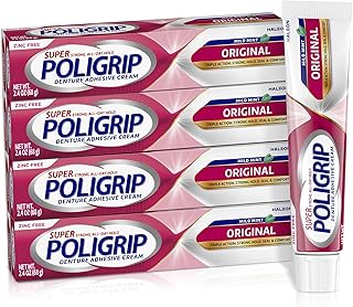Super Poligrip Original Denture Adhesive Cream, Zinc Free Denture Cream for Dentures