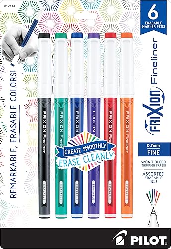 PILOT FriXion Fineliner rotuladores de punta fina con tinta que se puede borrar tintas de colores clásicos y surtidos 6unidades 12414 PILOT FriXion Fineliner rotuladores de punta fina con tinta que se puede borrar tintas de colores clásicos y surtidos 6unidades 12414
