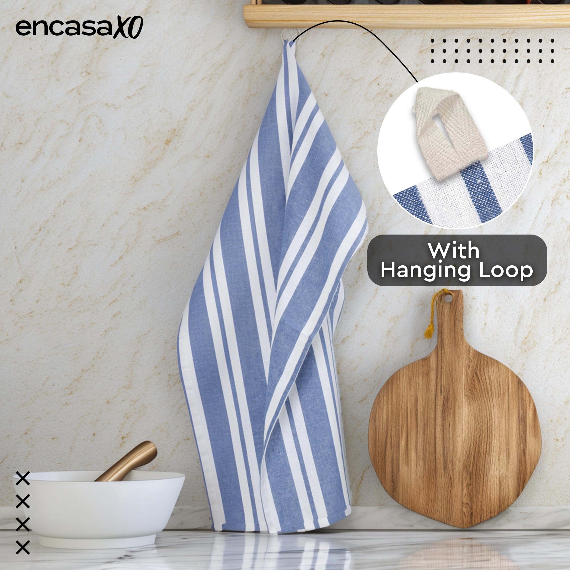 Encasa XO Kitchen Towels, Cotton Dish Cloths, Reusable Tea Towels Blue 3