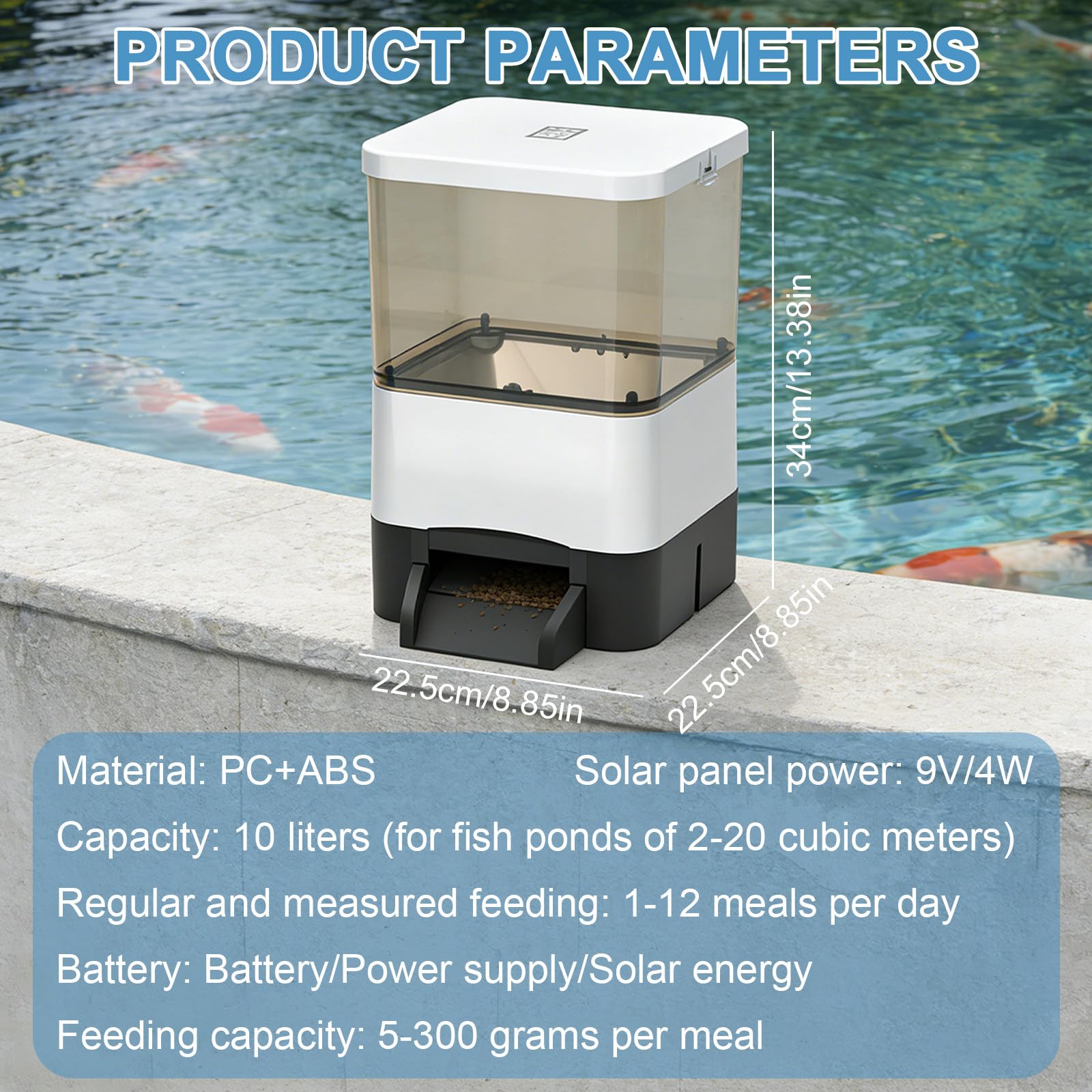 Mangiatoia Automatica Per Pesci Da Laghetto A Energia Solare Capacità 10L Alimentata A Batteria E Corrente Alternata Con Timer Per Laghetti Interni Ed Esterni A Prova Di Animali