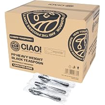 CIAO! 6.3" Black Teaspoon Heavy Weight Polypropylene Individually Wrapped Case of 1,000